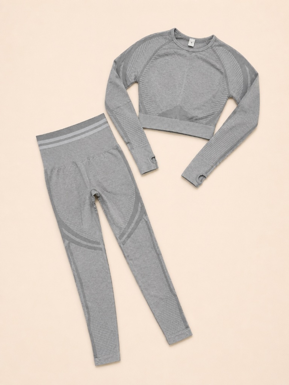 Gray Seamless Workout Set – Leggings & Crop Top – Size S – NWT